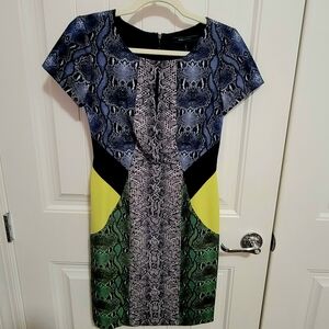 BCBGMaxAzria‎ Chloe Blue and Green Snake Print Midi Dress